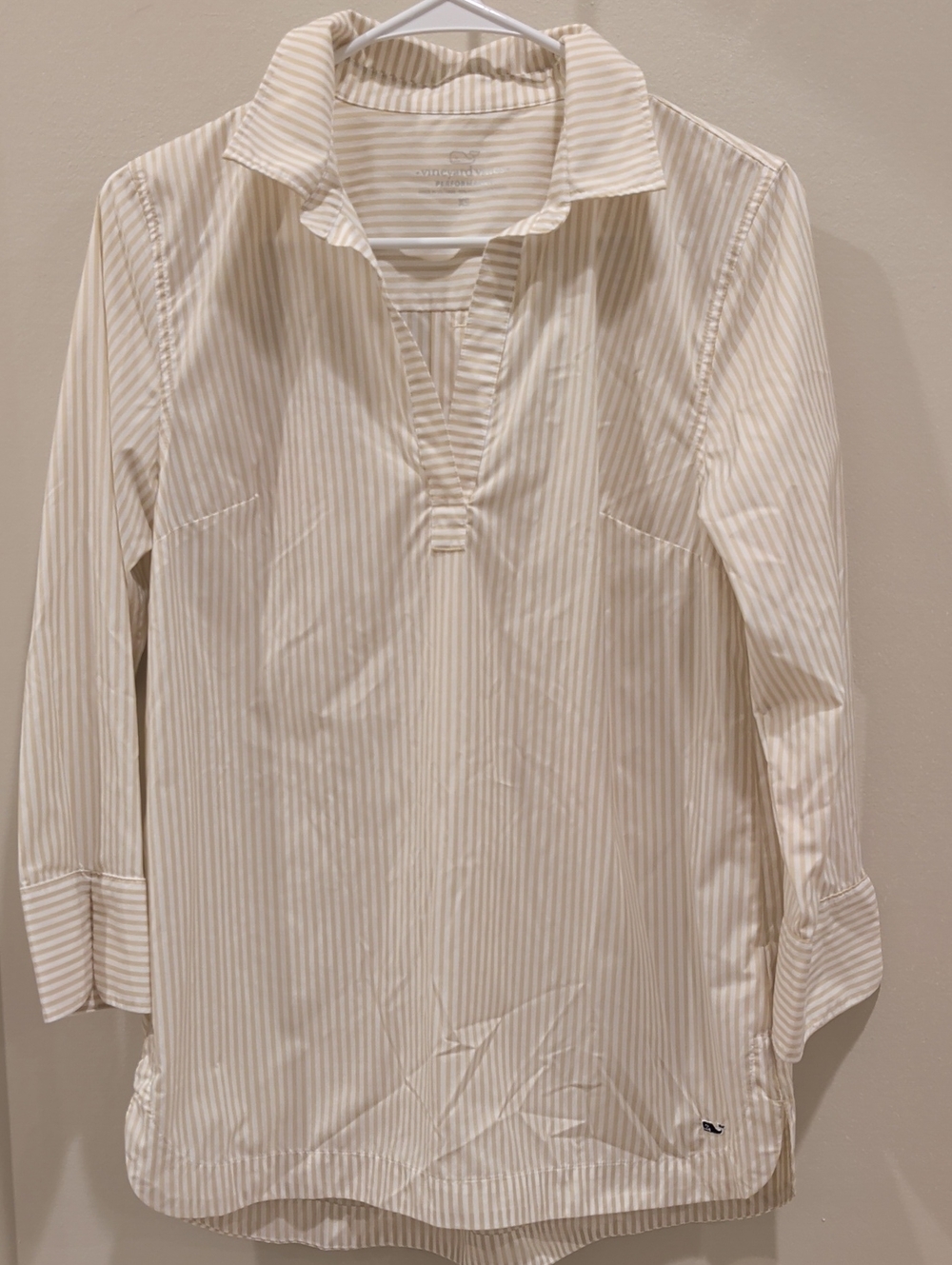Women's Vineyard Vines Cream and White Striped Performance Tunic XS